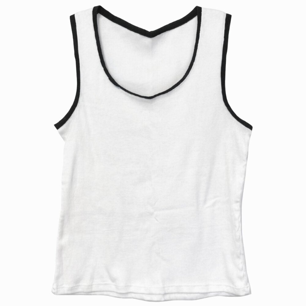 🦜 Women's White V-Neck Tank w/ Black Contrast trim
